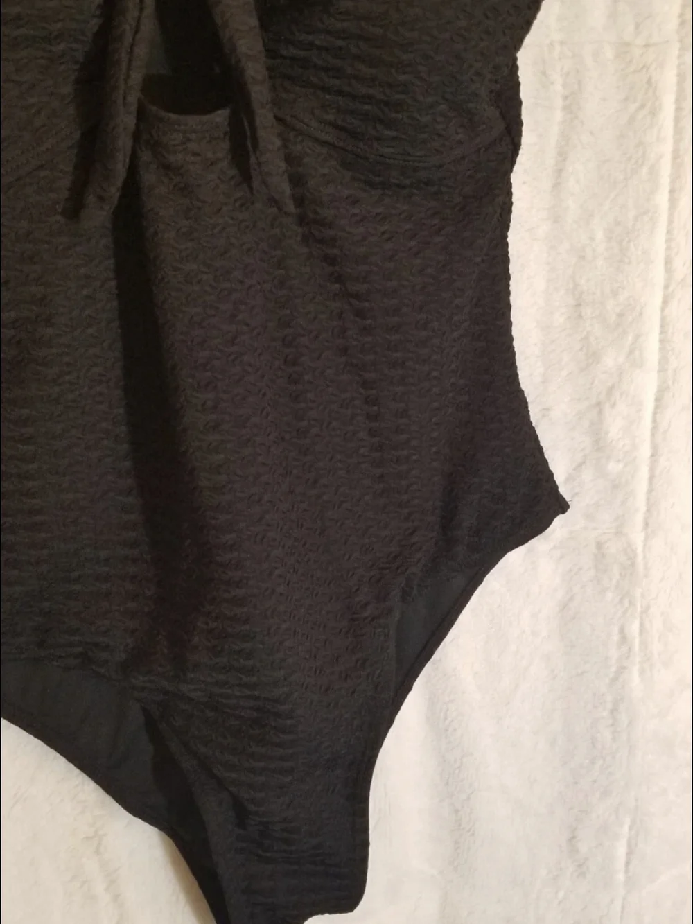 SHEIN Black Textured One-Piece Swimsuit with Front Tie - Picture 7 of 10